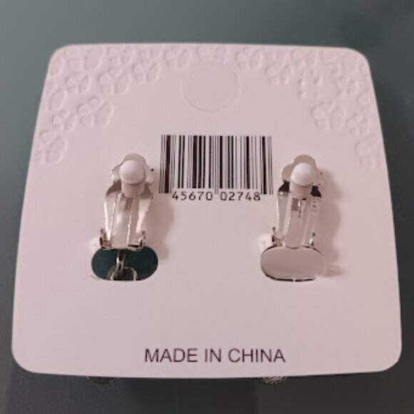 DESIGNER Lucky Clover Silver Faux Pink Shell Clear Crystal Clip On Drop Earrings - Picture 3 of 6